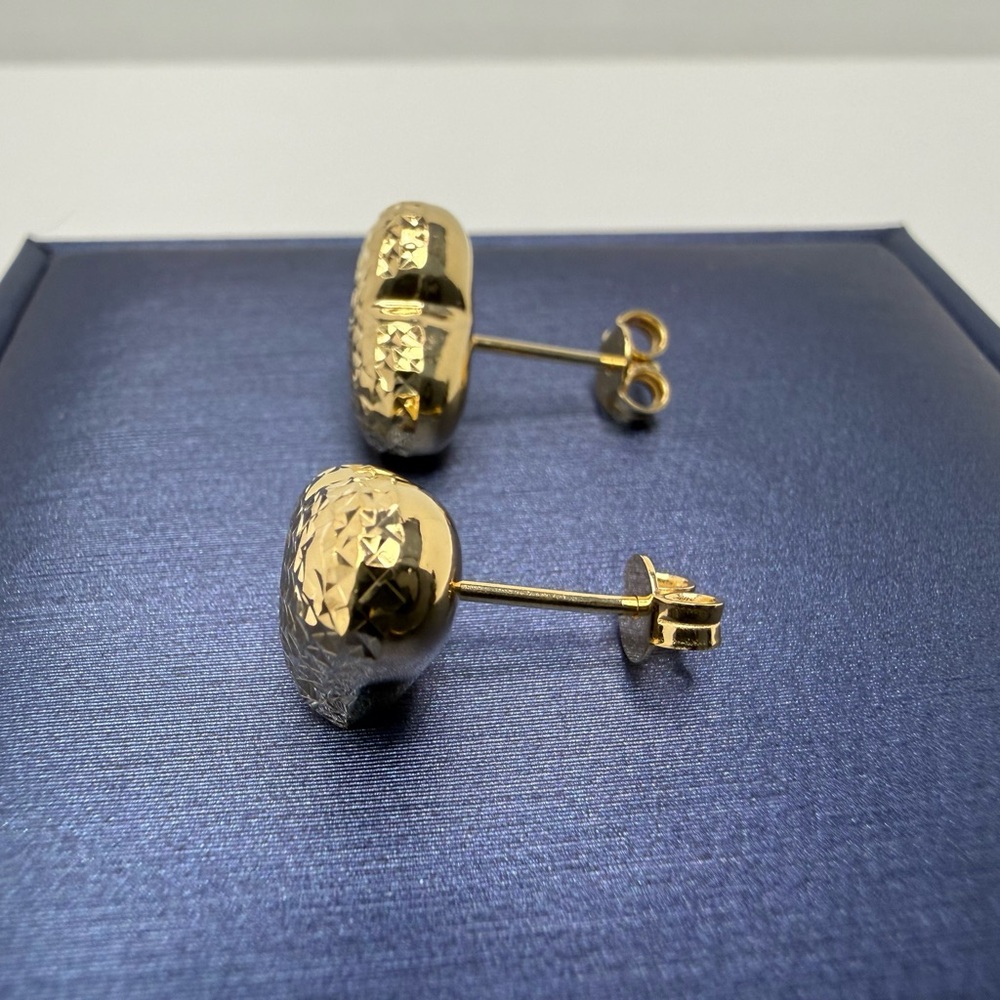 18K Genuine Yellow Gold Dia-Cut Heart Earrings (Preowned) - Picture 3 of 16